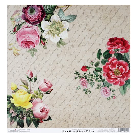 12" x 12" Vintage Floral Script Double-Sided Cardstock Paper by Recollections™